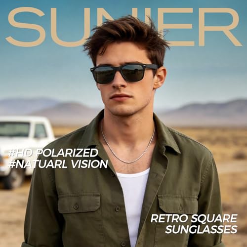Sunier Sunglasses Mens Womens Polarised, Retro Square Ultralight Driving Fishing Running Cycling Shades Mens with UV400 Protection