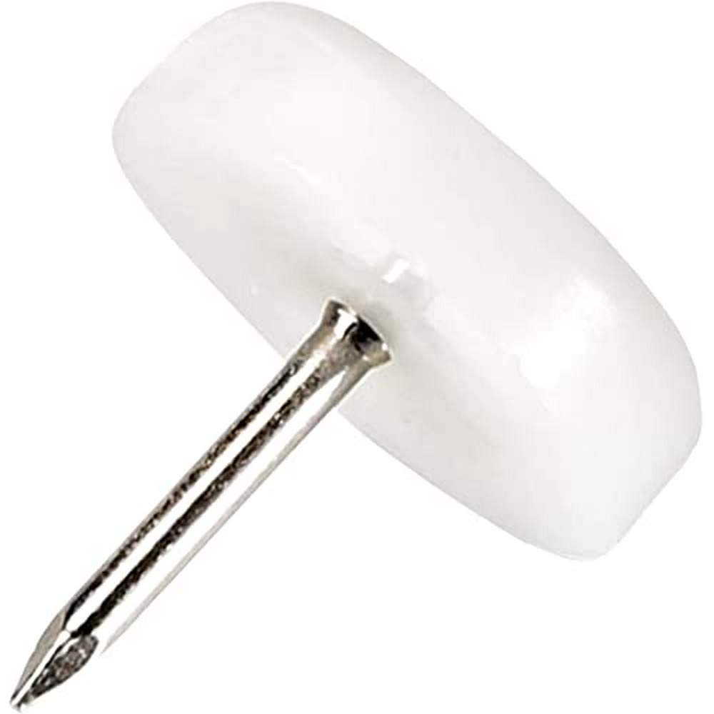 Adsamm® / 32 x Glides in plastic with nail | Ø 0,79'' (Ø 20 mm) | white | round | Premium quality furniture sliders with nail by Adsamm®