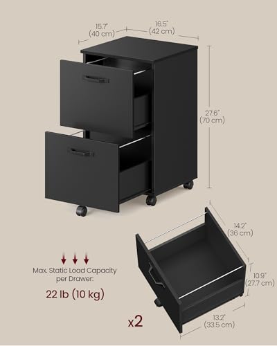 VASAGLE CUSTOS Collection - 2-Drawer File Cabinet, Small Rolling Filing Cabinet for Home Office, Printer Stand, for A4, Letter-Size Documents, 15.7 x 16.5 x 27.6 Inches, Matte Black UOFC040B16