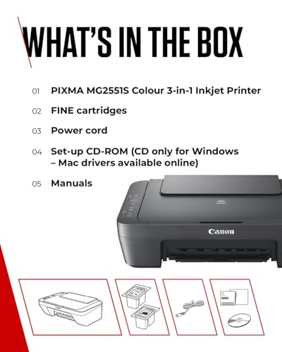 Canon PIXMA MG2551S Series - All-in-One A4 Printers, Copier & Scanner for Home Use | USB Connectivity Only, No WiFi Connection | Energy Efficient Printer Home Printers