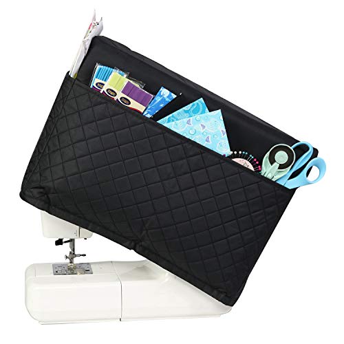 Everything Mary Black Quilted Sewing Machine Cover - Dust Cover Protector That Fits Most Standard Brother & Singer Machines - Collapsible with Storage Pocket