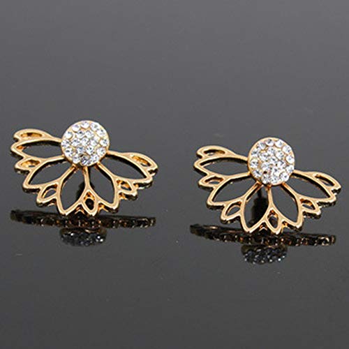 YOMXL Lotus Hollow Flower Stud Earrings Creative Diamond Water Drop Ear Clip Chic Stud Earrings Ear Jackets Ear Studs - Thumbnail 2