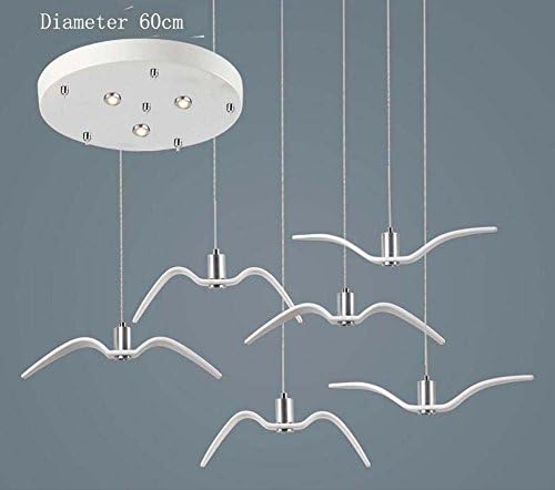 Onfly Seagull LED Chandelier 6 Head Wind Bell Shape Pendant Lamp Modern Minimalist Bird Hanging Lamp Restaurant/bar/bedroom Deco Indoor Lights (Color : White, Size : Round 60cm)