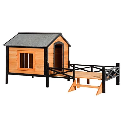Pawhut 67 Large Wooden Cabin Style Elevated Outdoor Dog House