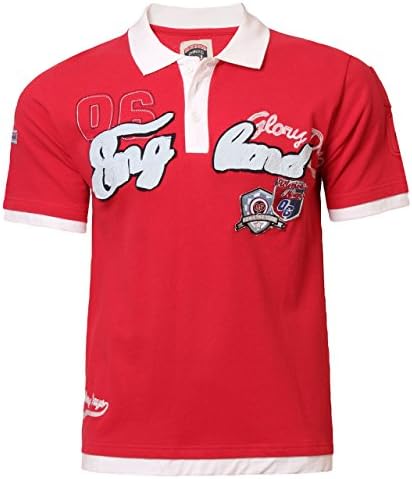 Emporio By Raves Men's England Football T-Shirt Pique Polo Shirt Sport Soccer Large Red