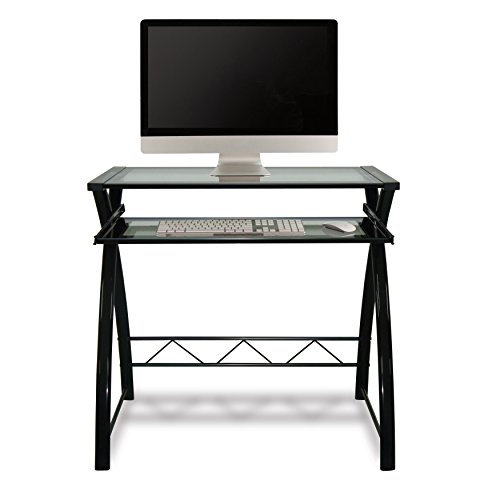 Bell'O Clear Modern Glass Computer Desk with Keyboard Tray, Black/Clear