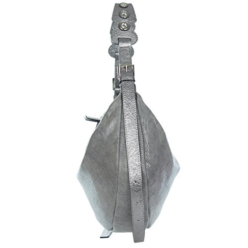 Gianni Chiarini Italian Made Coated Silver Canvas & Leather Hobo Bag
