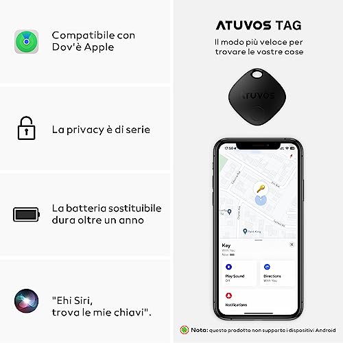 ATUVOS Air Tag Smart Tracker 4 Pieces Black, Bluetooth Find Items Compatible with Apple Where Is (iOS Only, Android Not Supported), Key Locator for Bags, Luggage, Backpacks, Replaceable Battery