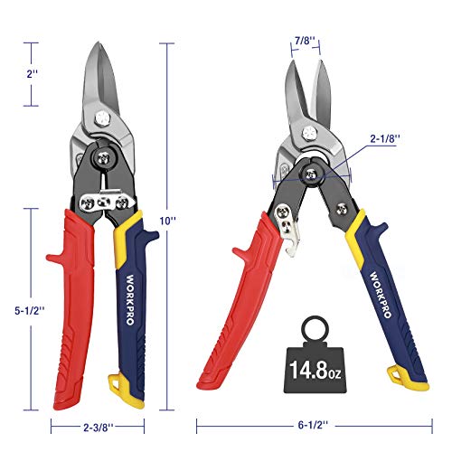 WORKPRO 3Piece Aviation Snip Set, 10inch Tin Snips Left, Right and