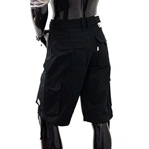 Pro Club Mens Cotton Twill Cargo Shorts with Belt, Black, 36