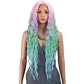 Joedir Lace Front Wigs 30'' Long Wavy Synthetic Wigs For Black Women 130% Density Ombre Rainbow Wigs with Baby Hair(QT PKBL07)