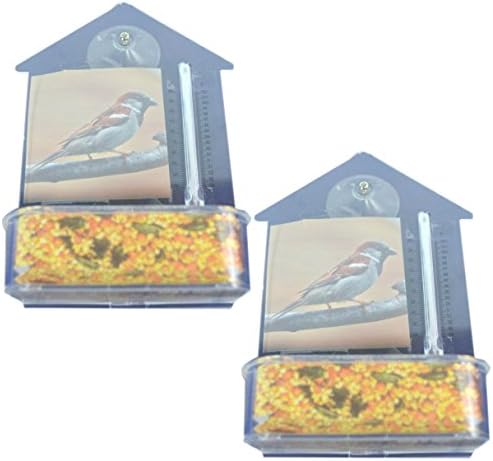 Bird Watcher's 2-Pack Window Suction Bird Feeder with Thermometer. These 7"x5" clear house shaped Feeding Dishes are ideal for Bird Watchers of all ages. Great views from your Window Seal.