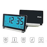 KLAREN Alarm Clock, Travel Clock LCD Mini Digital Desk Folding Electronic Alarm with Blue Backlight Black