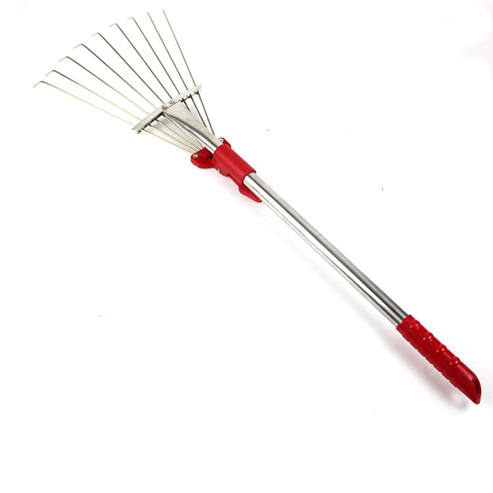 Lichi Stainless Steel Rake, Adjustable Rake with A Flexible Handle, 12cm-28cm Wide 52cm-73cm Long Rake for Clean Up of Lawn and Yard, Garden Leaf Rake - s