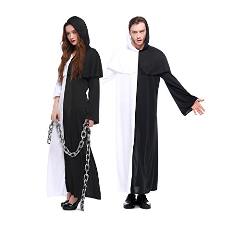GoLoveY Unisex Black and White Hooded Robe Tunic Halloween Costume