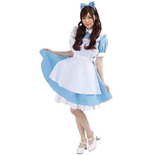 Voglee Halloween Lolita Blue Dress Uniforms French Apron Maid Cosplay Costume