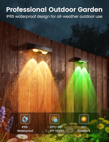 nibuuecer Solar Fence Lights Outdoor, 8 Pack Color-Changing Garden Lights Solar Powered IP65 Waterproof with 9 Colors & 11 Lighting Modes, Dusk to Dawn Solar Wall Lights for Fence, Patio, Deck Decor