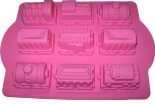 Allforhome 9 Cavities Train Molds Silicone Cake Baking Mold Flexible Cupcake Pans Train Design Handmade Soap Mold Jelly Polymer Clay Moulds