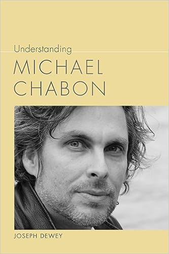 The cover of Understanding Michael Chabon. The background of the cover is light yellow. The bottom two thirds are a black and white image of Michael Chabon.