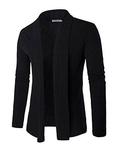 Men's Long Sleeve Draped Open Front Shawl Collar Longline Cardigan,Black,Large