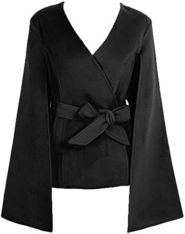 Jingjinig1 Women's Casual Batwing Sleeve Solid Split Cloak Blazer Poncho Coat (S, Black)