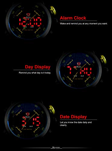 Gulper Shark Deportivos Relojes De Pulseras Hombre Acero inoxidalbe Alarma Día Fecha Pantalla LED - Imagen 5