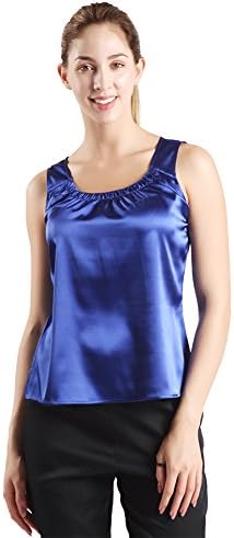 Cami Tank Top, DD DEMOISELLE Women's Casual Sleepwear Soft Satin Tank Top Camisole Blue Size XL