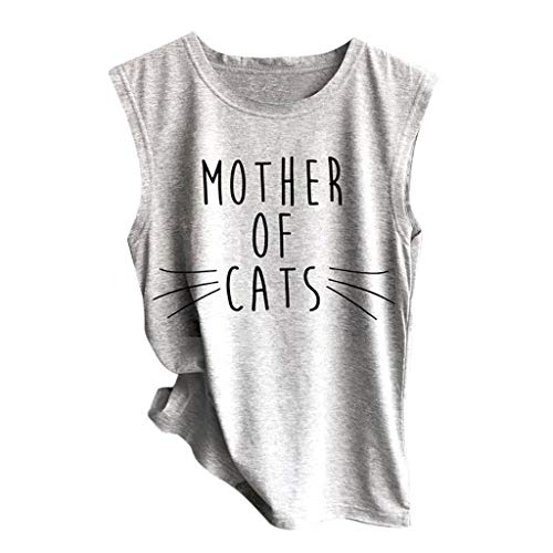 TWGONE Mother of Cats T Shirt Womens Sleeveless Saying Tank Top Casual Loose Blouse (Medium,Gray-7)