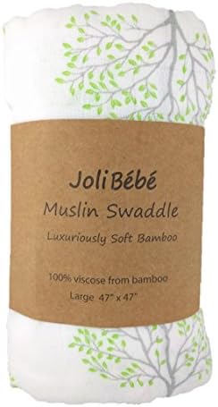 JoliBebe Baby 100% Bamboo Muslin Swaddle Blanket | Unisex For Boy Or Girl | Extra Large 47x47 inch Silky Soft Green Tree (Single Pack)