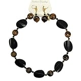 Genuine Tiger Eye with Black Onyx Necklace & Earrings Set