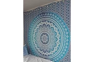 Popular Handicrafts Tapestry Wall Hanging Hippie Ombre Mandala Bohemian Hippy Intricate Indian Tapestries Bedspread 54 x 82 Inches (140cm x 210cm) Blue