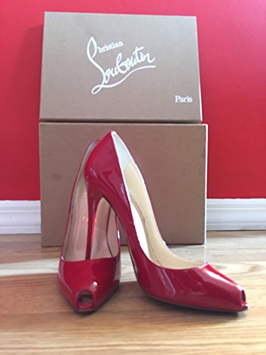 CHRISTIAN LOUBOUTIN TIBUR RED PATENT HIGH HEELED PEEP TOES 8.5 US 39EU