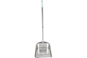 FOMIYES Stainless Steel Dust Pan with Long Handle Upright Sweeping Dustpan Heavy Duty Metal Dustpan for