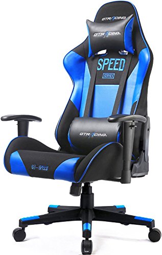GTRACING Gaming Chair Racing Chair Backrest And Height Adjustable E-sports Chair Ergonomic Computer Office Chair Furniture With Pillows (Blue)