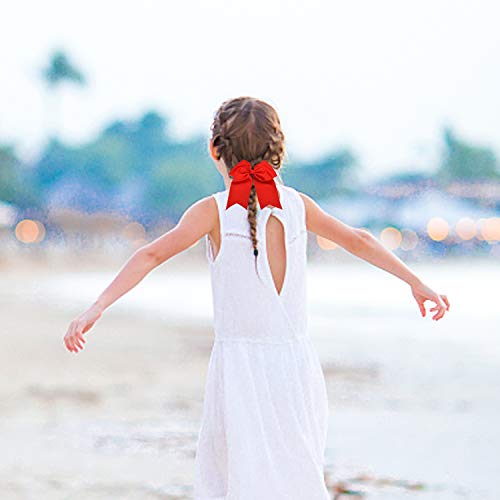 Large Cheer Hair Bows Ponytail Holder Elastic Hair Ties Elastic Head Loop For Women Uniform Accessories (Red)