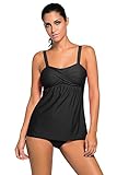 Aleumdr Women's Solid Ruched Tankini Top Swimsuit With Triangle Briefs