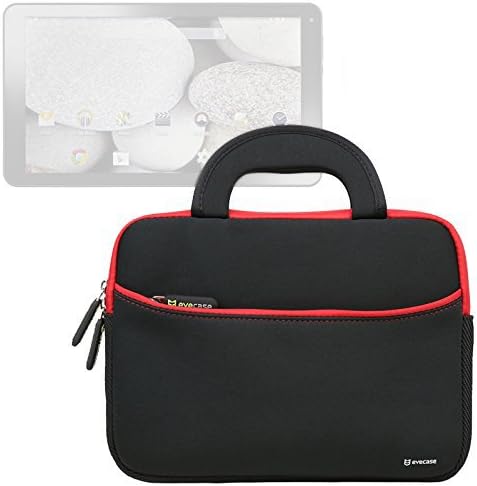 Evecase Neoprene Sleeve Case Bag for DigiLand DL1010Q 10.1-Inch Capacitive Multi-Touch Tablet – Black with Handle and Accessory Pocket