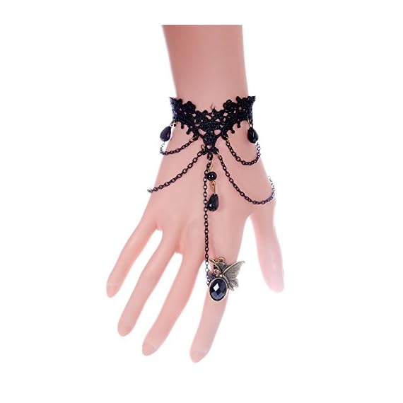 QTMY-Black-Gothic-style-Lace-Ring-Chain-Bracelet-Party-Jewelry-Set-for-Women
