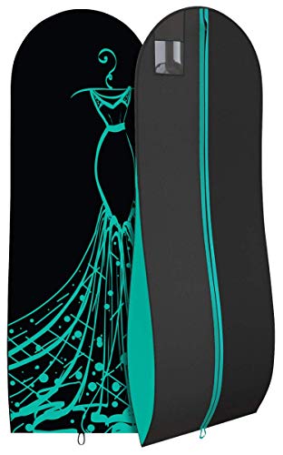 Long Prom Dress Bag - Pretty Travel Gown Garment Bag - 72"x24" - 10" Gusset (Tiffany & Black Dress Print) - Thumbnail 5