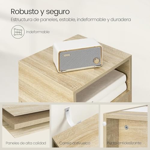 EUGAD 2X Mesas de cabeceira com 2 compartimentos e 1 gaveta, 25x30x66 cm, Mesa de cabeceira para quarto estreita, estilo moderno, Mesa lateral alta de madeira, Carvalho claro, 0192ZZ-2