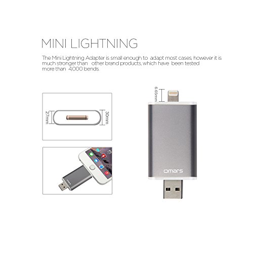 Omars Apple MFI Certified 16GB USB Flash Drive with Lightning Connector, Space Gray (3312707)