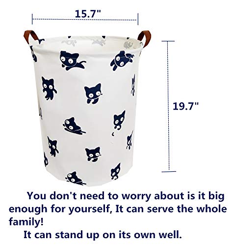 TIBAOLOVER 19.8" Large Sized Waterproof Foldable Laundry Hamper Bucket,Dirty Clothes Laundry Basket, Bin Storage Organizer for Toy Collection,Canvas Storage Basket with Stylish Design(Blue Cats)