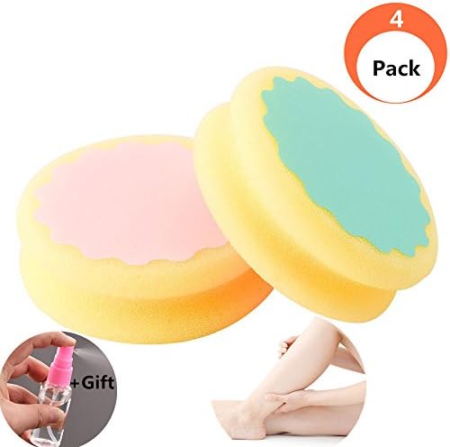 Aiboss Painless Magic Hair Removal Sponge Pad 4 Packs +1 30ml Spray Bottle For Women Arm and Leg Exfoliation Sponge and Remove Dead Skin (pink&amp;blue-Round)