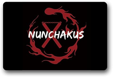Nunchakus，Chinese Kongfu Door Mat Indoor/Outdoor Rubber Non Slip Doormat For Patio Front Door 16x24