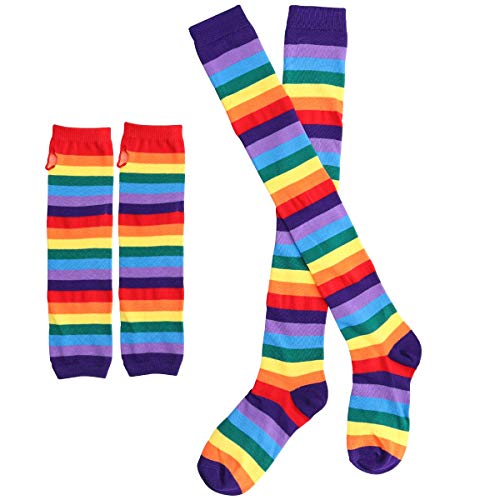 Rainbow Strips Arm Warmer Leg Socks Thigh High Socks Fingerless Gloves Sleeve Set for Women Girls - Thumbnail 5