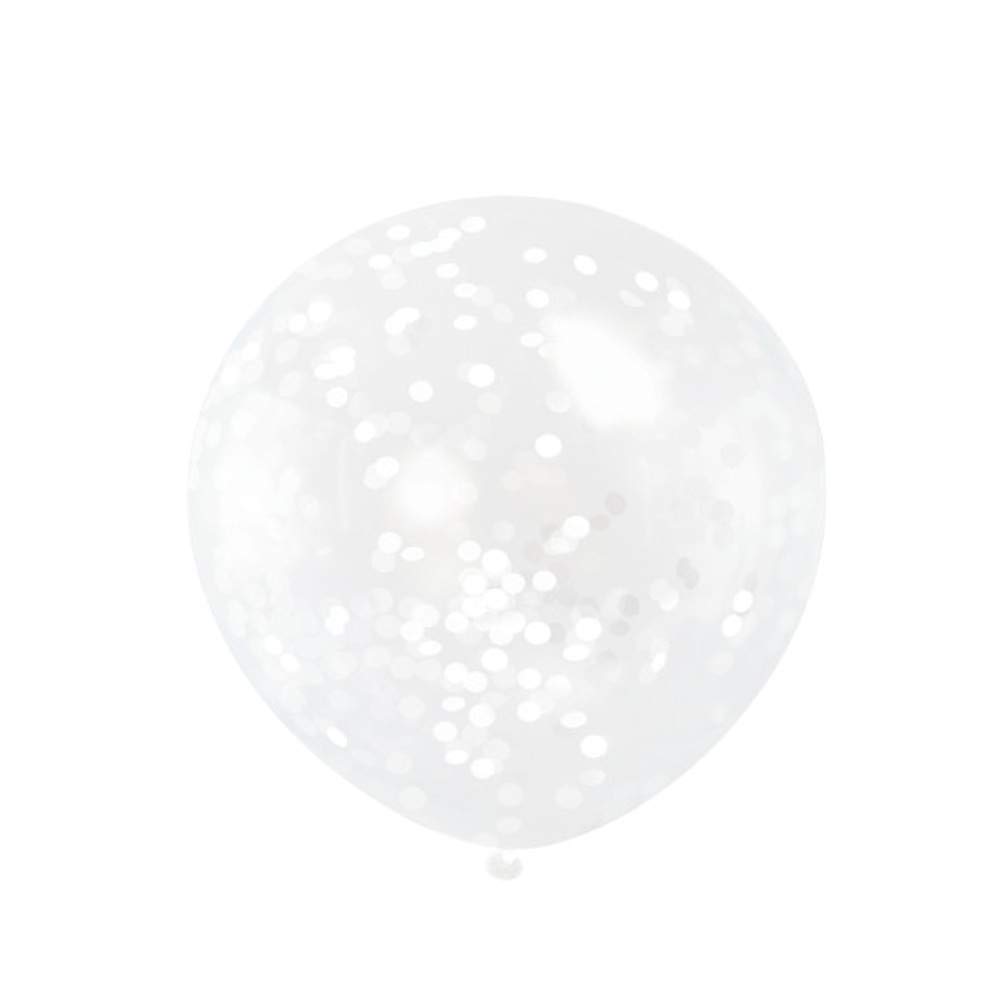 White Confetti Clear Latex Balloons (30cm) Pack of 6 - Transparent Premium Latex, Perfect for Parties & Celebrations