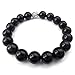 KONOV Black Agate Mens Bracelet, 12mm Energy Bead, Buddha Mala, Black Silver