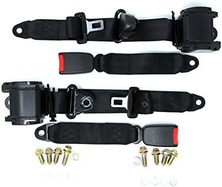 Garen Universal 3 points Retractable Golf Cart Seat Belt Kit 2 Pack (Black)