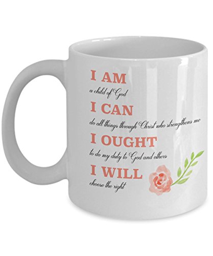 Charlotte Mason Mug - I am I can I ought I will with Watercolor Flowers - 11 oz White Ceramic Coffee Mug, Made in the USA