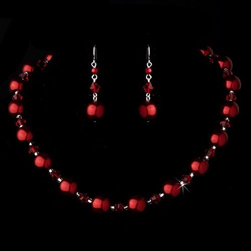 Stunning Red Faux Pearl and Swarovski Crystal necklace and earring set